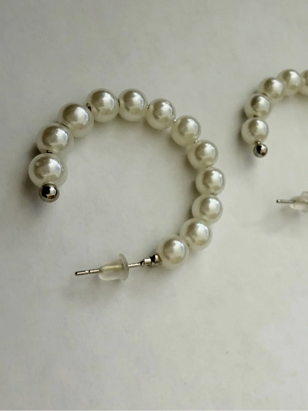 Pearl Beaded Hoop Earrings - White